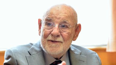 A file photo shows an American writer of children's books Eric Carle attending an interview in Tokyo on April 21, 2021. His The Very Hungry Caterpillar, a picture book has been published in many countries in the world and captivate children.( The Yomiuri Shimbun via AP Images )